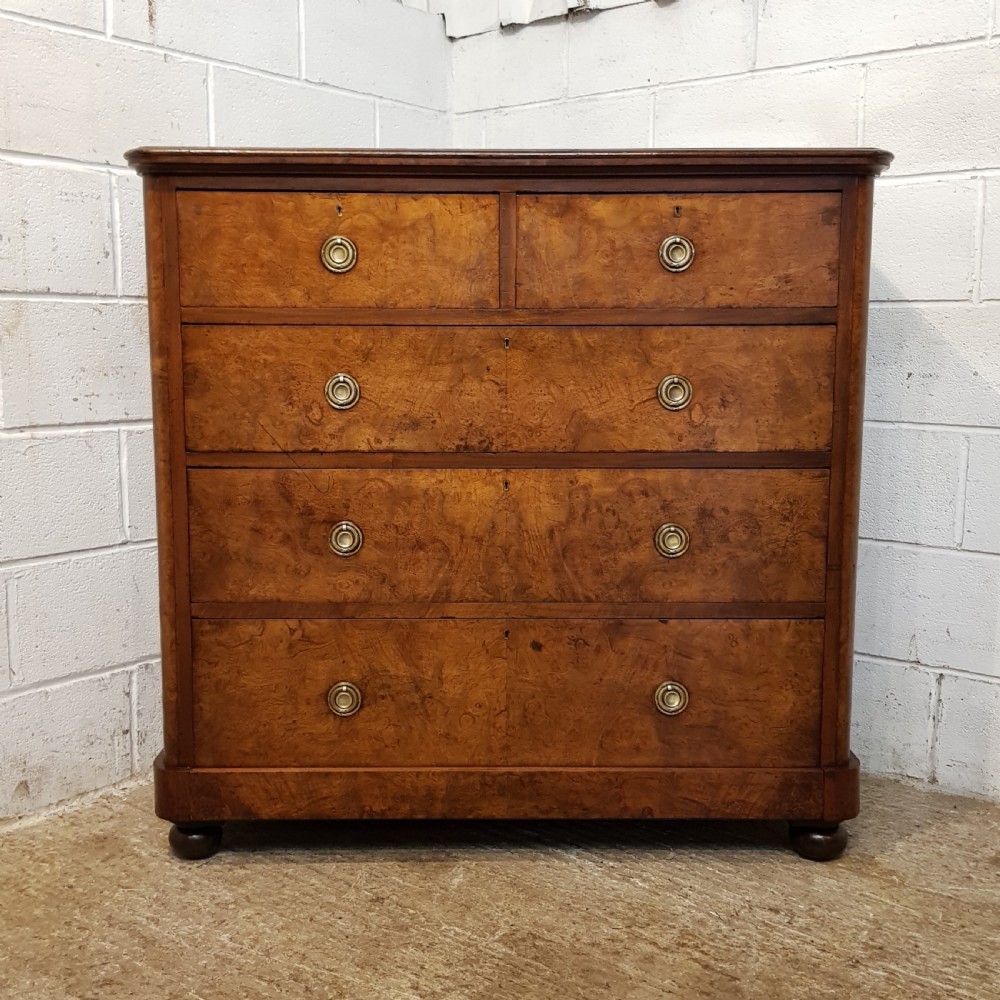 ANTIQUE VICTORIAN ALNUT AND BURR WALNUT CHEST OF DRAWERS C1880 View VIII