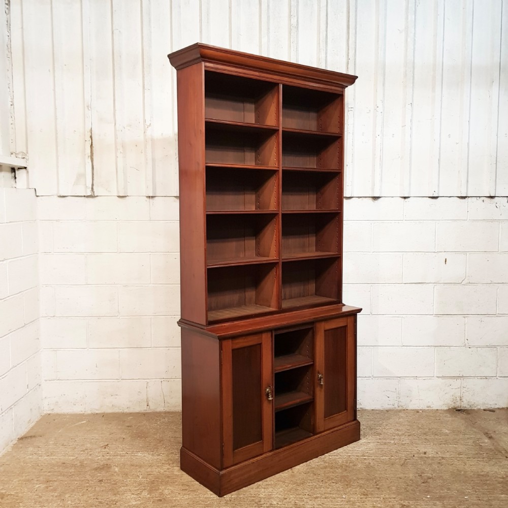 ANTIQUE VICTORIAN MAHOGANY TALL OPEN BOOKCASE ON CUPBOARD C1880 View III