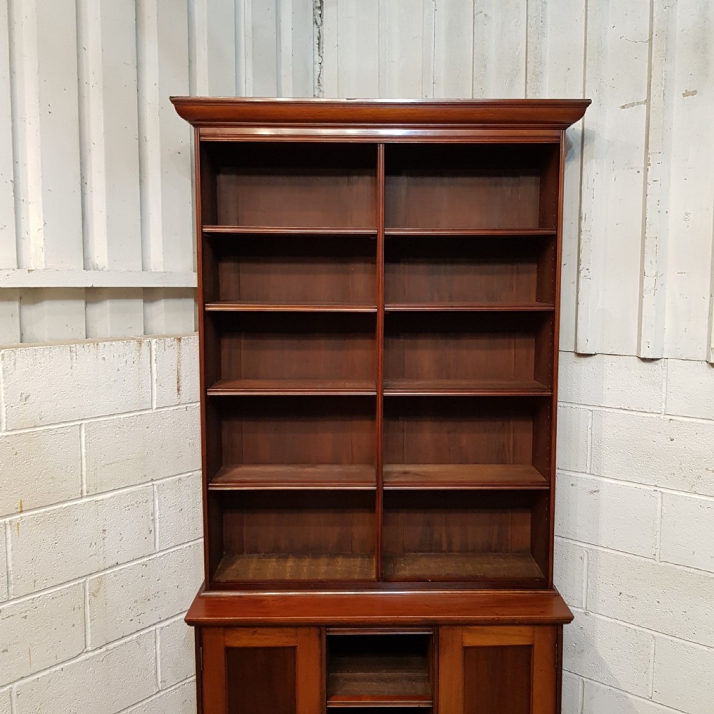 ANTIQUE VICTORIAN MAHOGANY TALL OPEN BOOKCASE ON CUPBOARD C1880 View IV