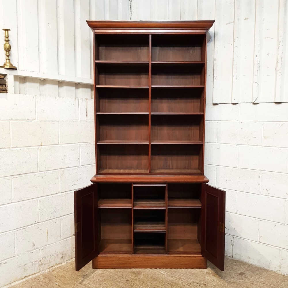 ANTIQUE VICTORIAN MAHOGANY TALL OPEN BOOKCASE ON CUPBOARD C1880 View V