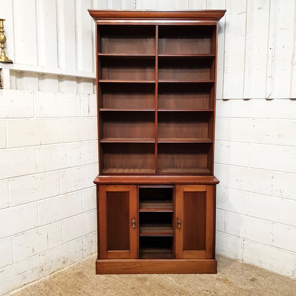 ANTIQUE VICTORIAN MAHOGANY TALL OPEN BOOKCASE ON CUPBOARD C1880 View VIII