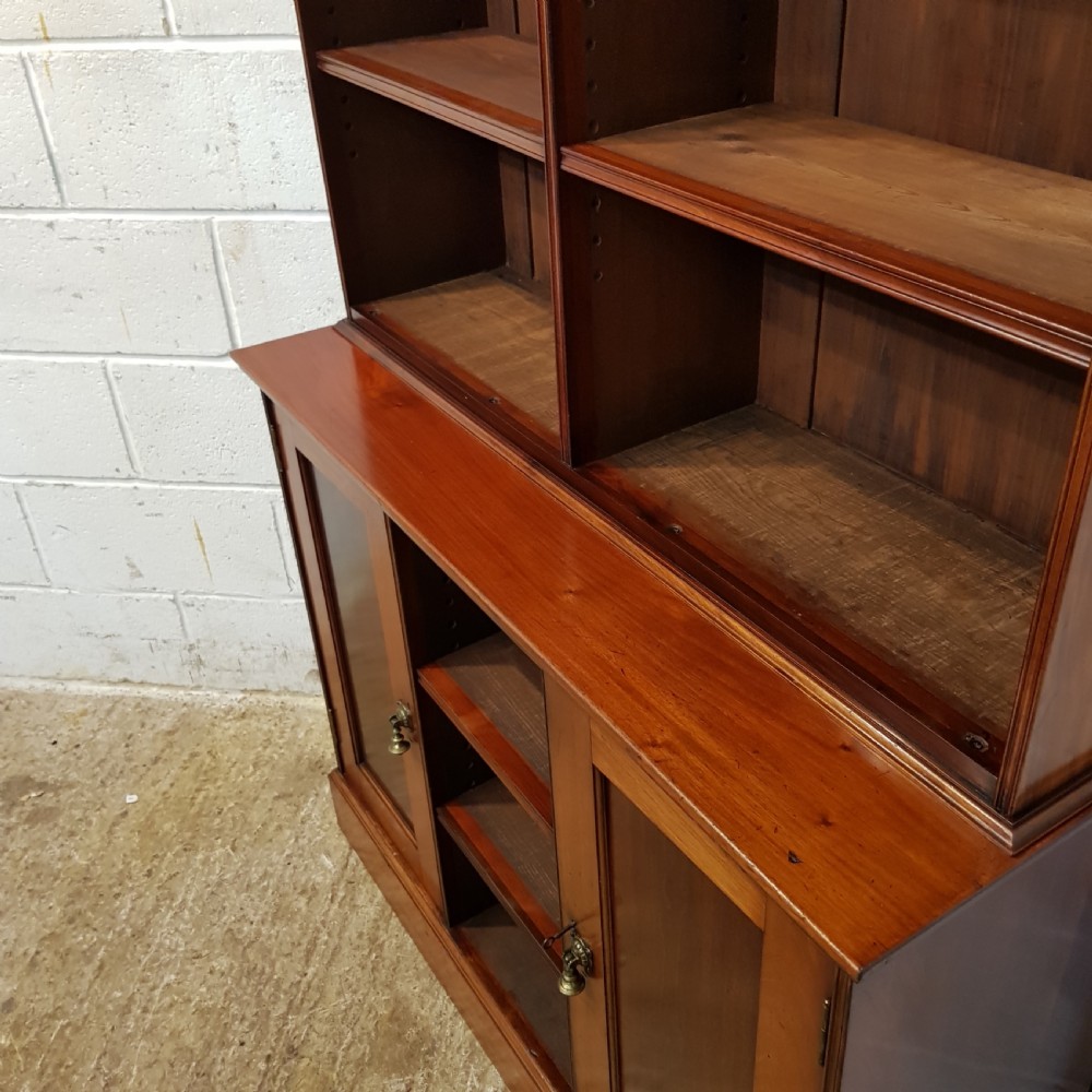 ANTIQUE VICTORIAN MAHOGANY TALL OPEN BOOKCASE ON CUPBOARD C1880 View IX