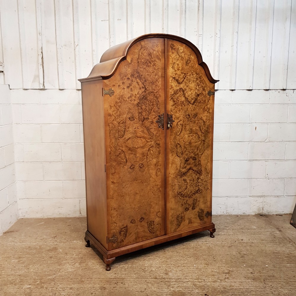 ANTIQUE BURR WALNUT QUEEN ANNE DOUBKE WARDROBE C1920 View V