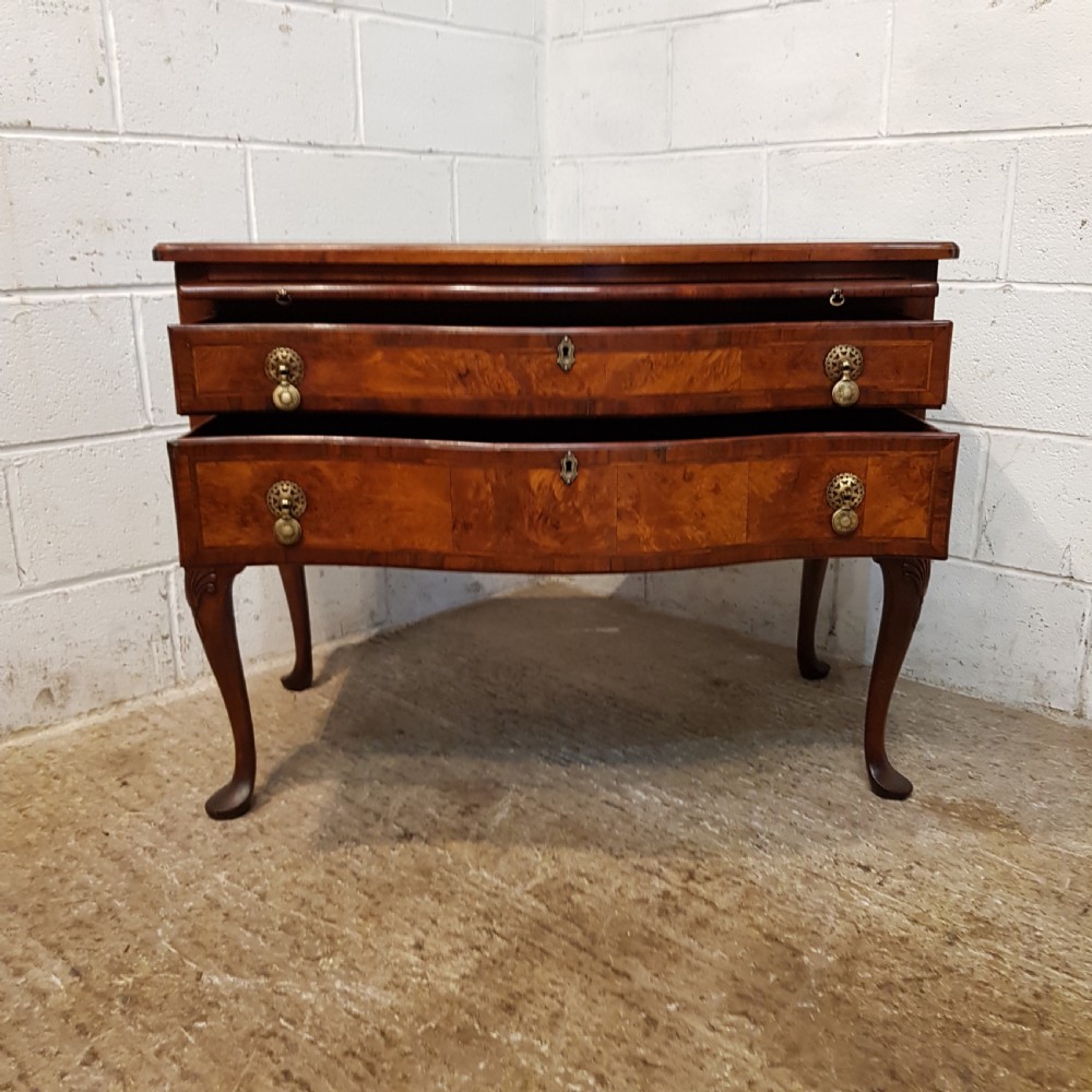 ANTIQUE EDWARDIAN BURR WALNUT SERPENTINE CHEST OF DRAWERS WITH BRUSH SLIDE C1900 View VI