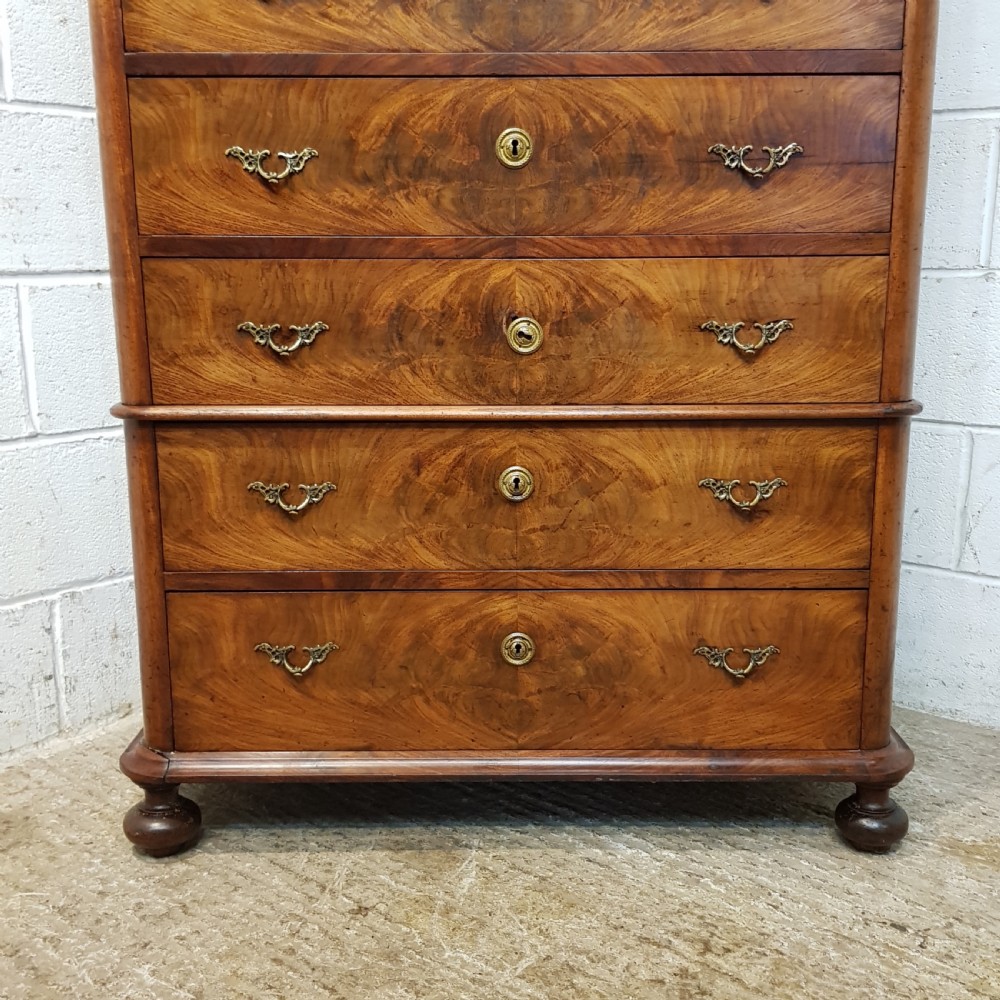 ANTIQUE 9TH CENTURY BURR WALNUT BIEDERMEIER 7HT CHEST OF DRAWERS C860 View II