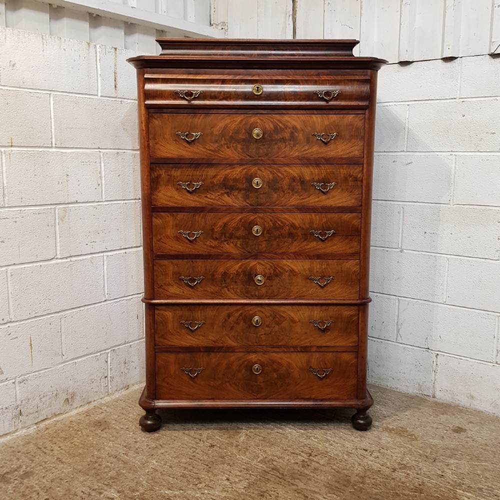 ANTIQUE 9TH CENTURY BURR WALNUT BIEDERMEIER 7HT CHEST OF DRAWERS C860 View III