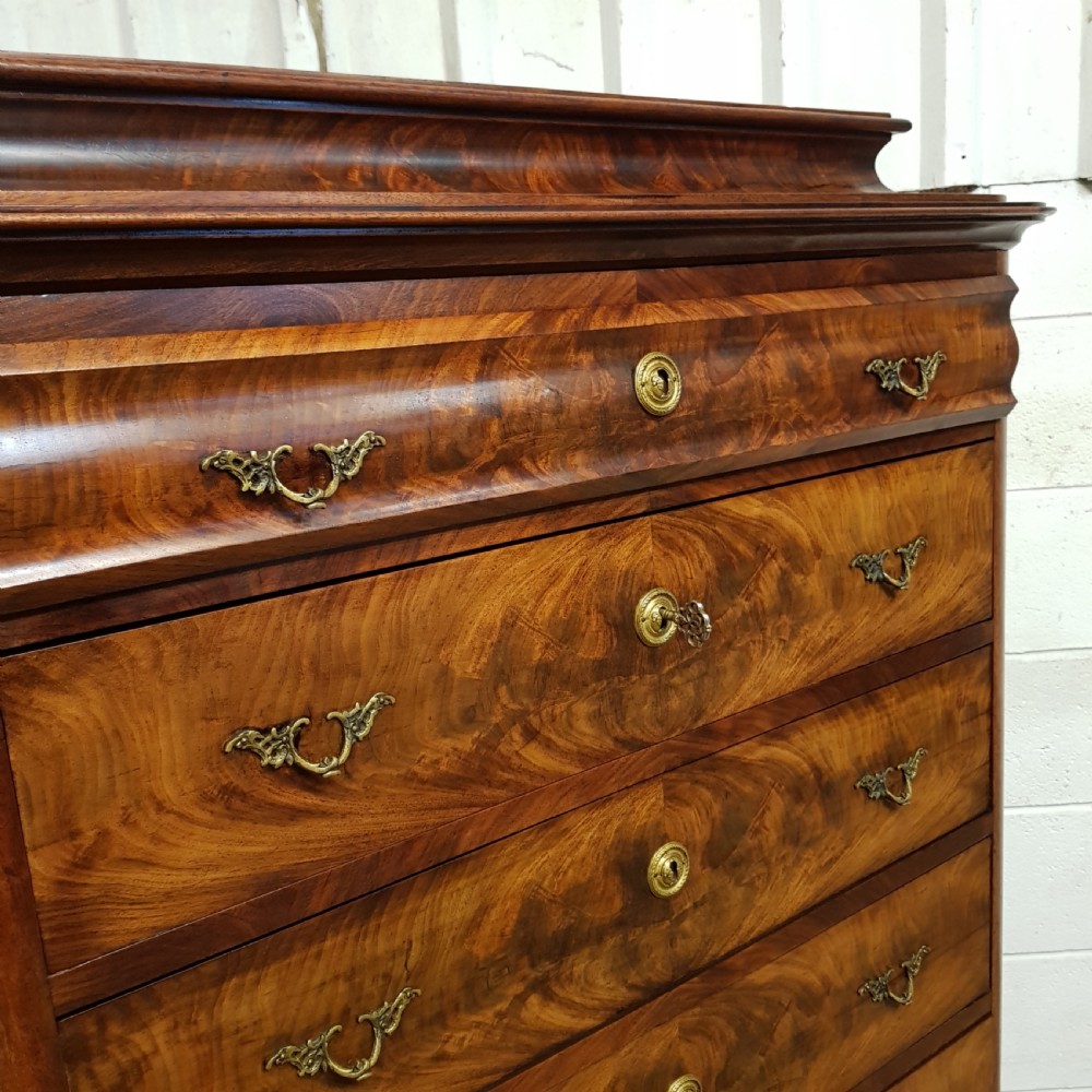 ANTIQUE 9TH CENTURY BURR WALNUT BIEDERMEIER 7HT CHEST OF DRAWERS C860 View V