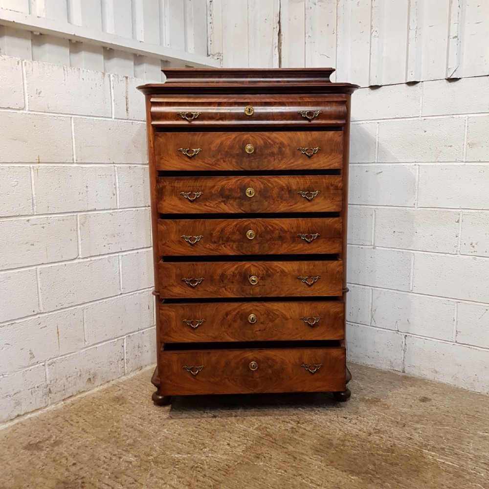 ANTIQUE 9TH CENTURY BURR WALNUT BIEDERMEIER 7HT CHEST OF DRAWERS C860 View VII
