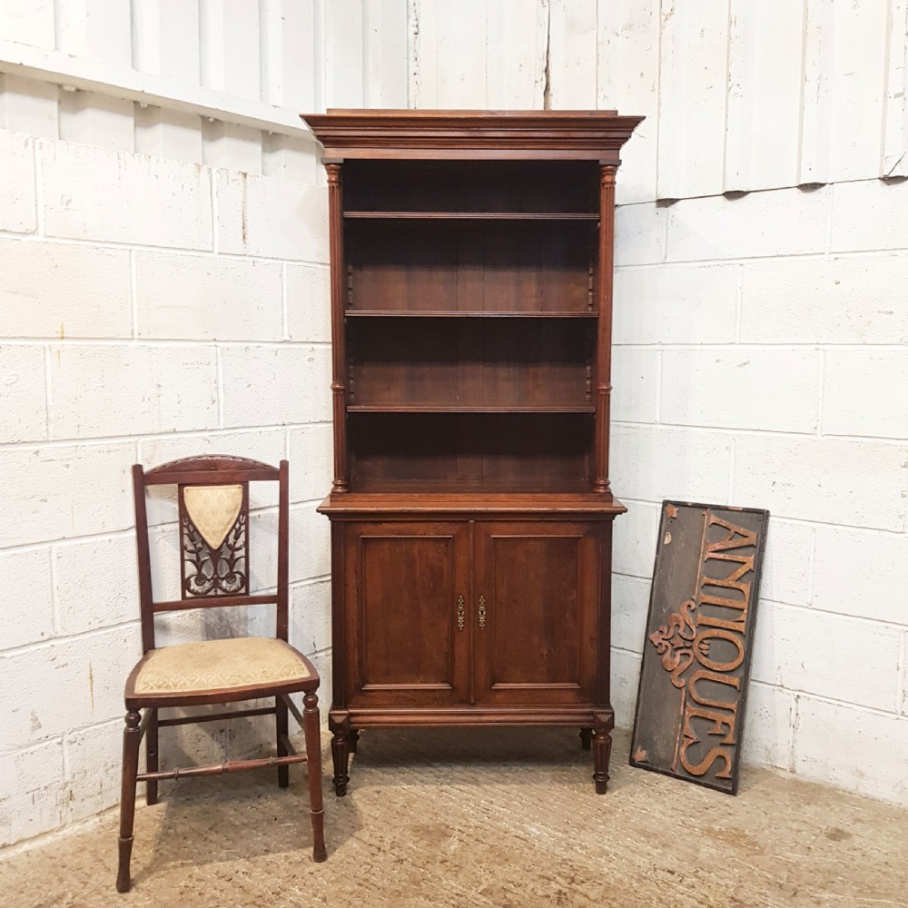 ANTIQUE 19TH CENTURY BIEDERMEIER MAHOGANY OPEN BOOKCASE ON CUPBOARD C1870