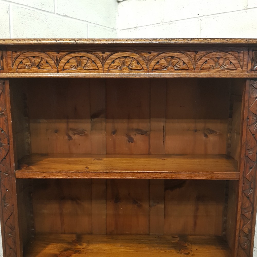 ANTIQUE EDWARDIAN CARVED OAK OPEN BOOKCASE C1900 View II