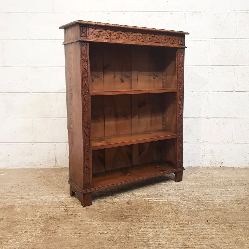 ANTIQUE EDWARDIAN CARVED OAK OPEN BOOKCASE C1900 View IV