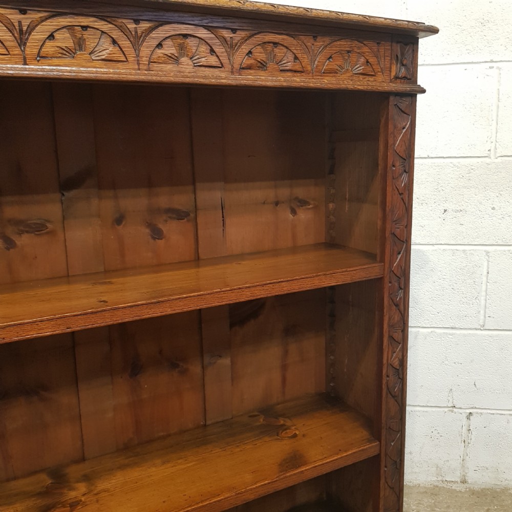 ANTIQUE EDWARDIAN CARVED OAK OPEN BOOKCASE C1900 View V