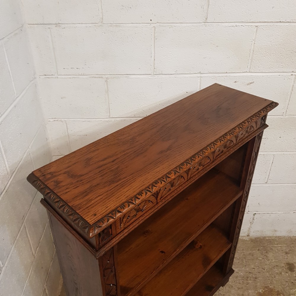 ANTIQUE EDWARDIAN CARVED OAK OPEN BOOKCASE C1900 View VI