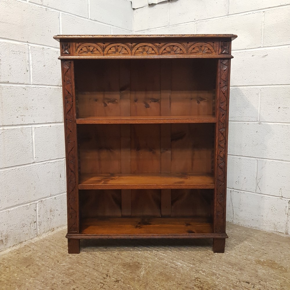 ANTIQUE EDWARDIAN CARVED OAK OPEN BOOKCASE C1900 View VII