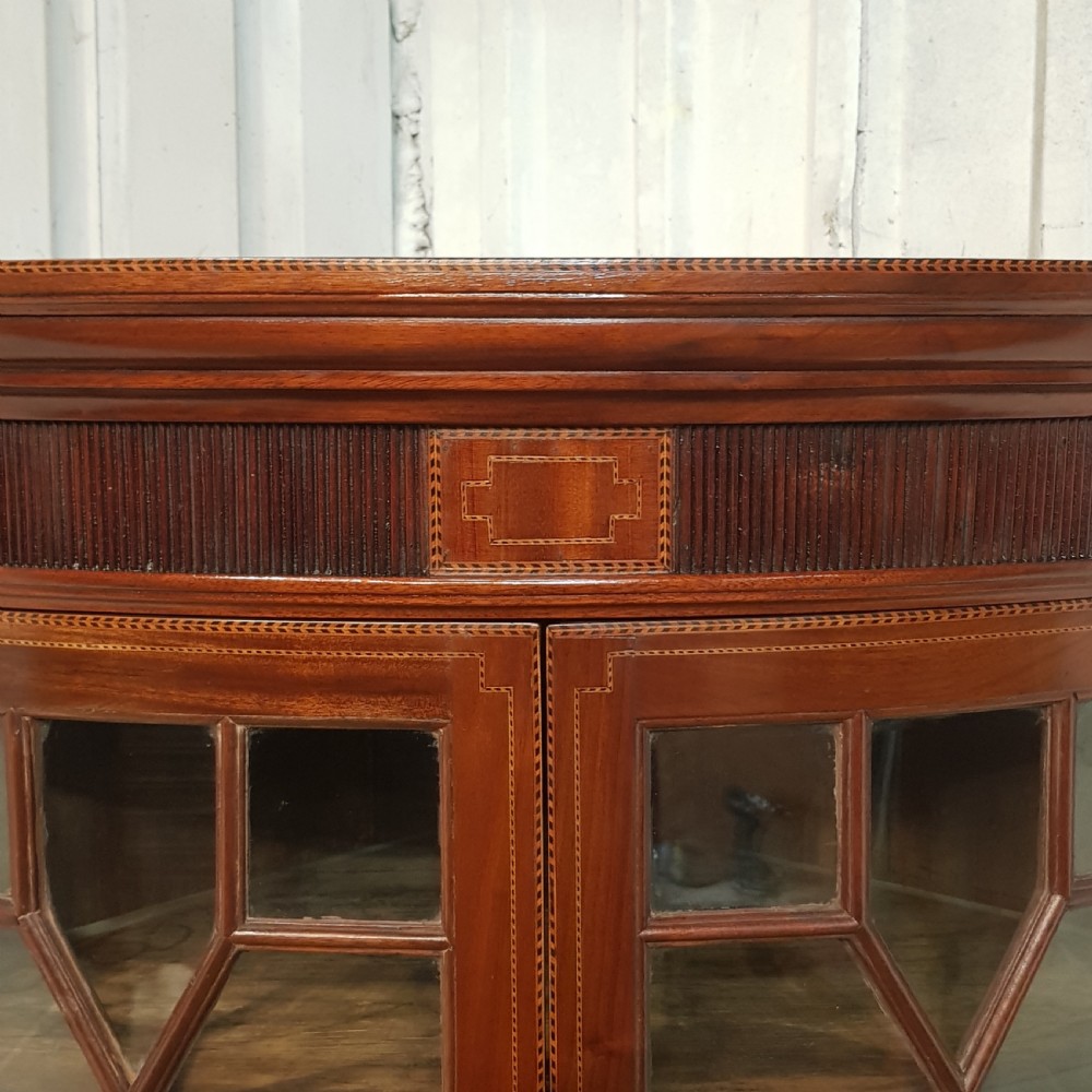 ANTIQUE REGENCY INLAID MAHOGANY FULL HEIGHT BOW FRONT ASTRAGAL GLAZED CORNER CABINET C1820 View IV