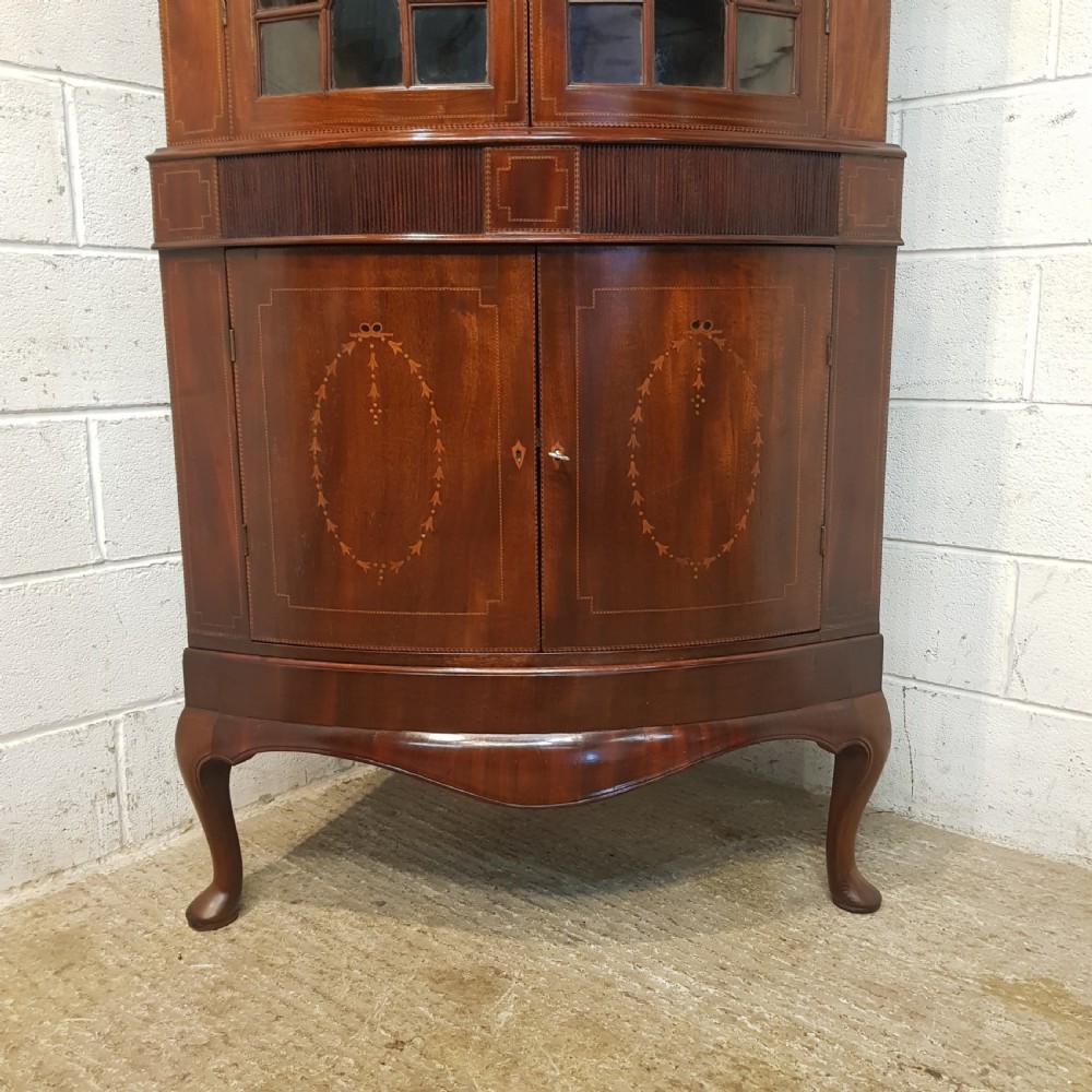 ANTIQUE REGENCY INLAID MAHOGANY FULL HEIGHT BOW FRONT ASTRAGAL GLAZED CORNER CABINET C1820 View VIII