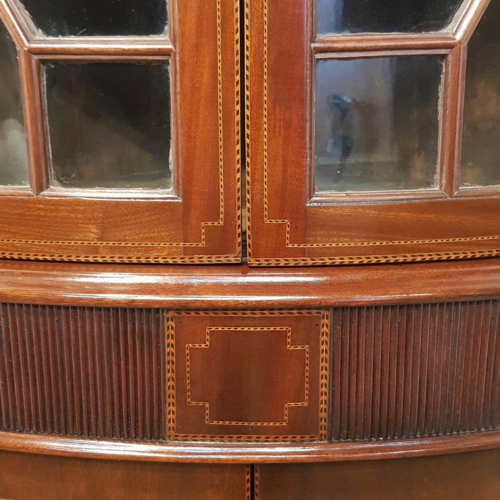 ANTIQUE REGENCY INLAID MAHOGANY FULL HEIGHT BOW FRONT ASTRAGAL GLAZED CORNER CABINET C1820 View IX