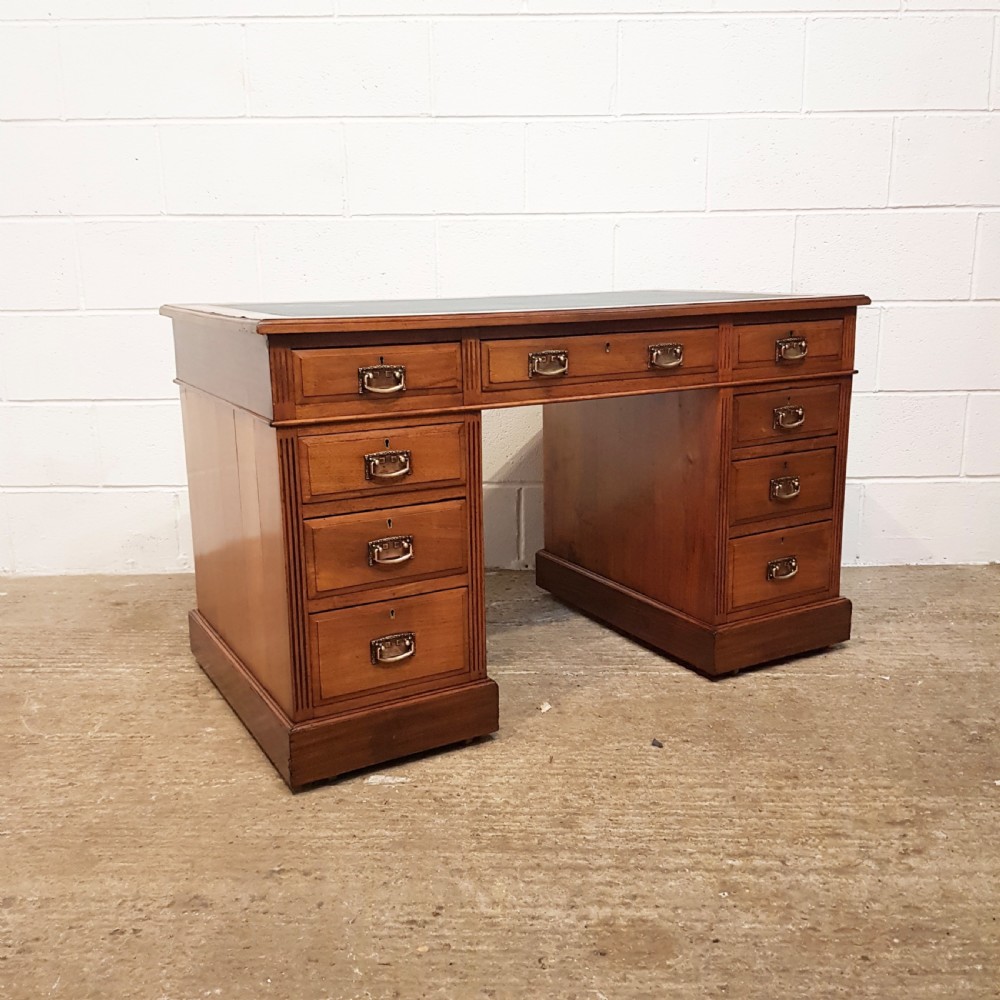 ANTIQUE LATE VICTORIAN WALNUT TWIN PEDESTAL LEATHER TOP DESK C1890 View V