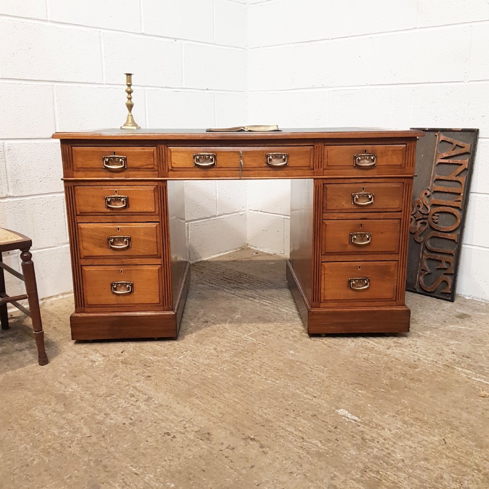 ANTIQUE LATE VICTORIAN WALNUT TWIN PEDESTAL LEATHER TOP DESK C1890 View X