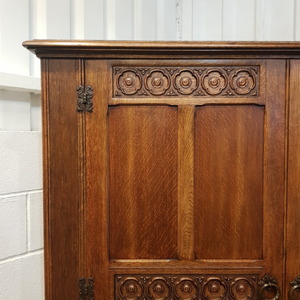 ANTIQUE CARVED OAK DOUBLE WARDROBE C1920 View II