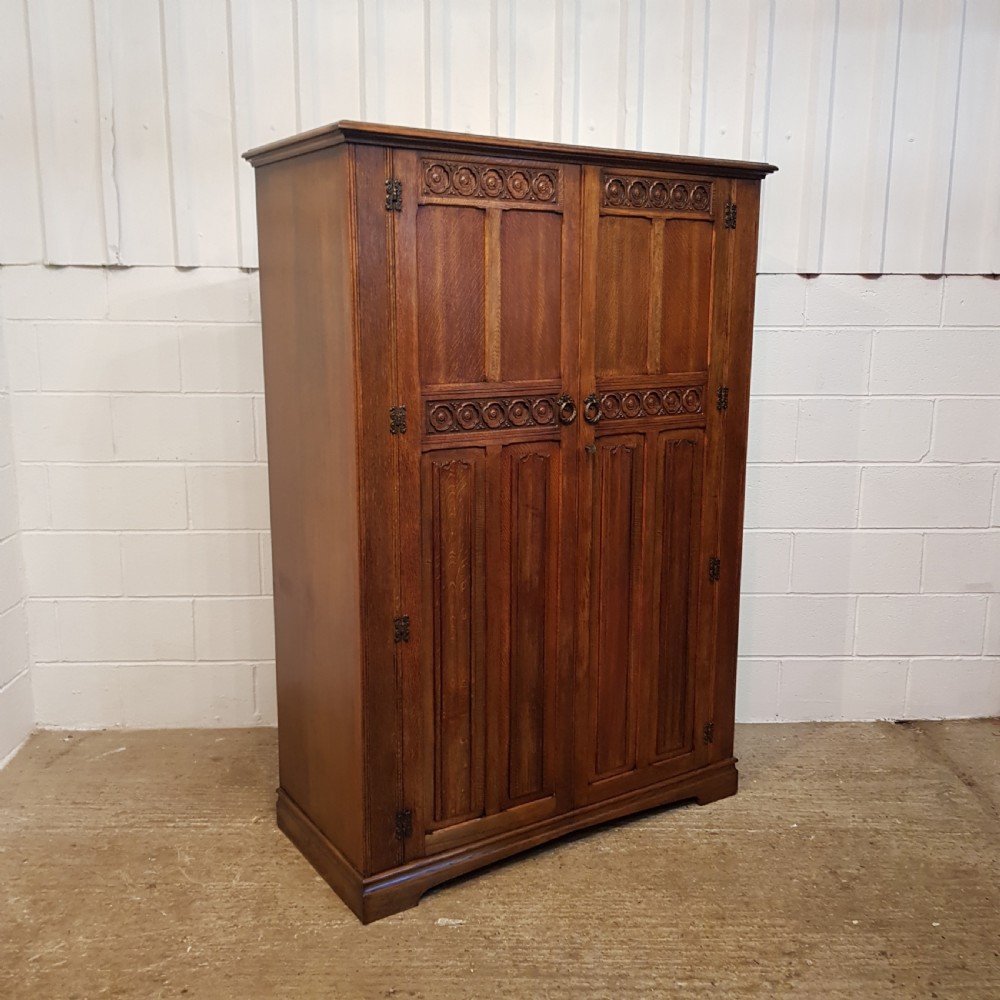 ANTIQUE CARVED OAK DOUBLE WARDROBE C1920 View IV