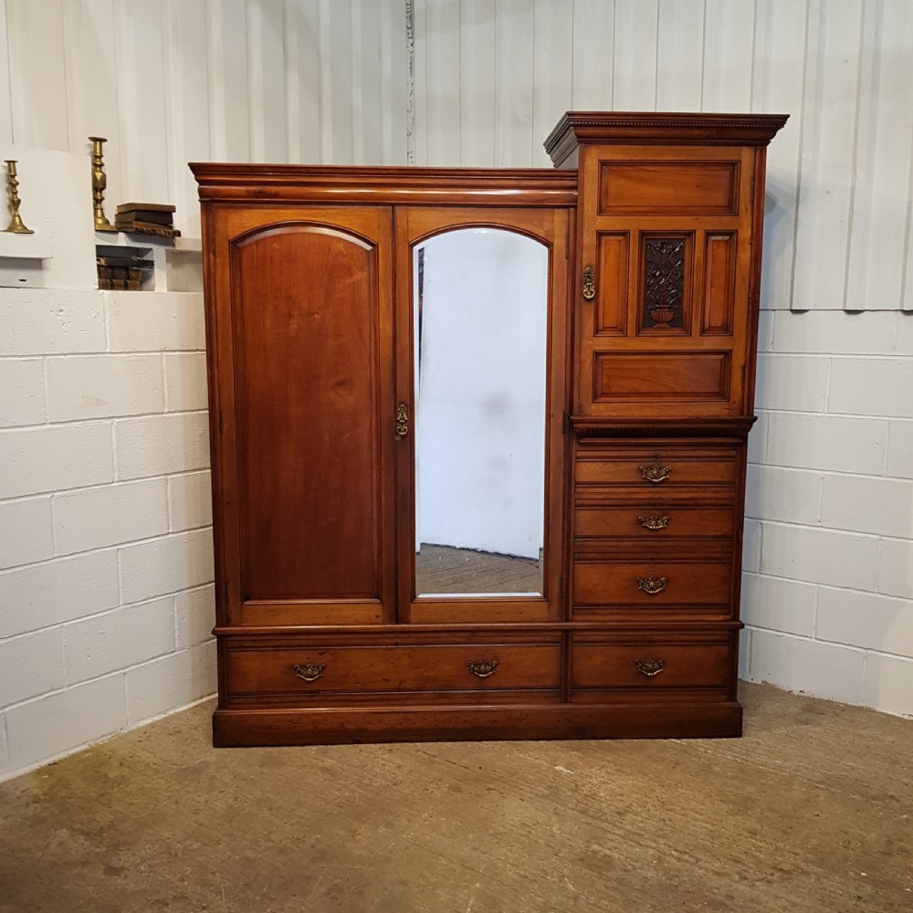 ANTIQUE LATE VICTORIAN WALNUT COMBINATION TRIPLE WARDROBE C1890 View V