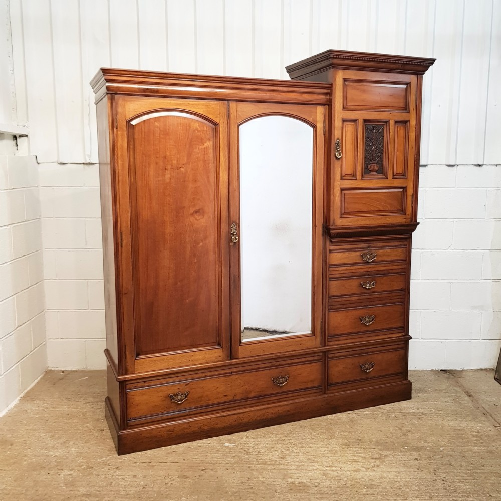 ANTIQUE LATE VICTORIAN WALNUT COMBINATION TRIPLE WARDROBE C1890 View VII