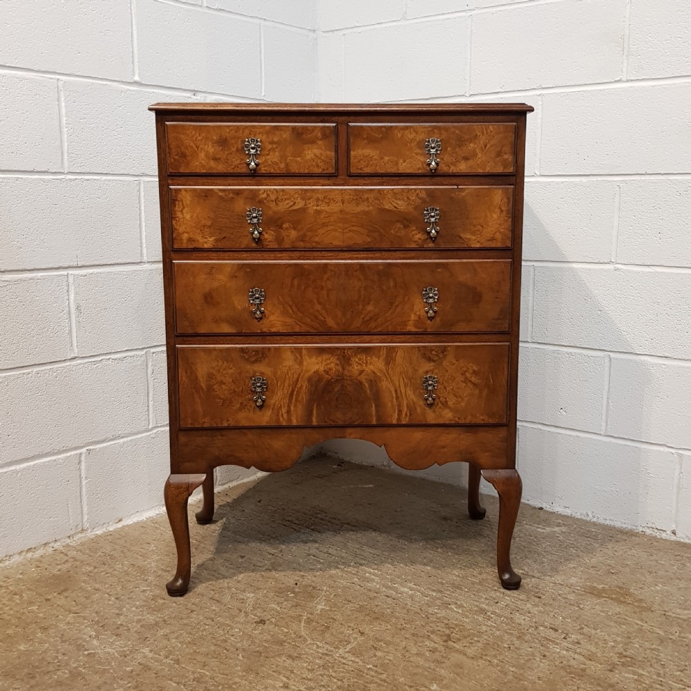 ANTIQUE BURR WALNUT QUEEN ANNE  CHEST OF DRAWERS  BY WARING & GILLOWS C1920 View IV
