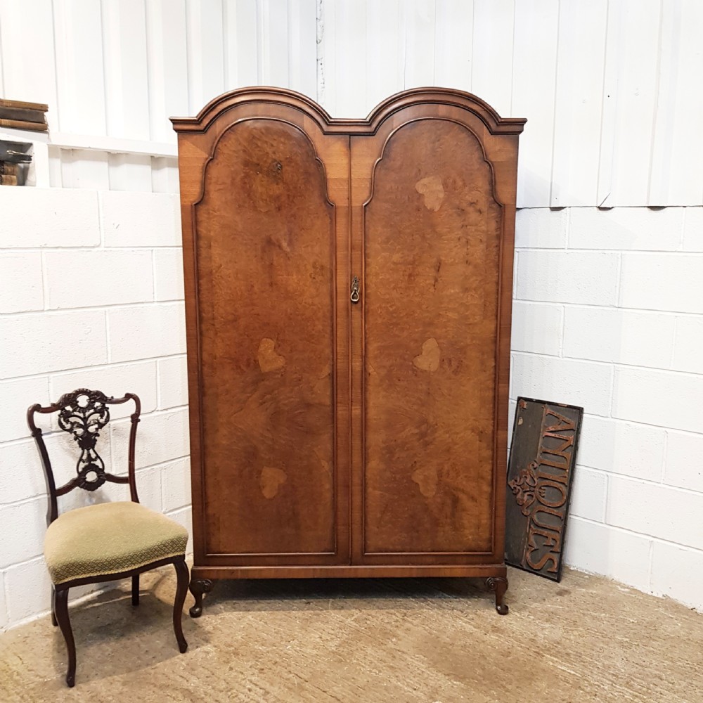 ANTIQUE BURR WALNUT DOUBKE WARDROBE C1920