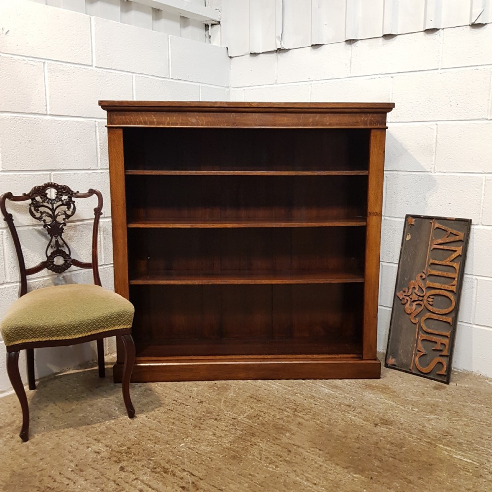 ANTIQUE LATE VICTORIAN OAK OPEN BOOKCASE C1890