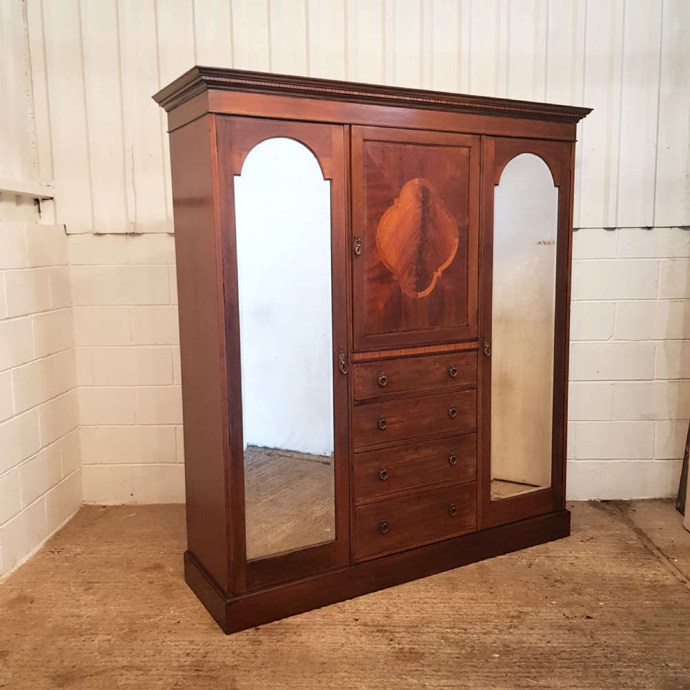 ANTIQUE EDWARDIAN INLAID MAHOGANY TRIPLE WARDROBE COMPACTUM C1900 View III