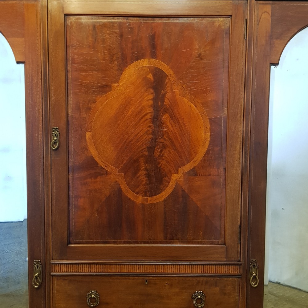ANTIQUE EDWARDIAN INLAID MAHOGANY TRIPLE WARDROBE COMPACTUM C1900 View IV