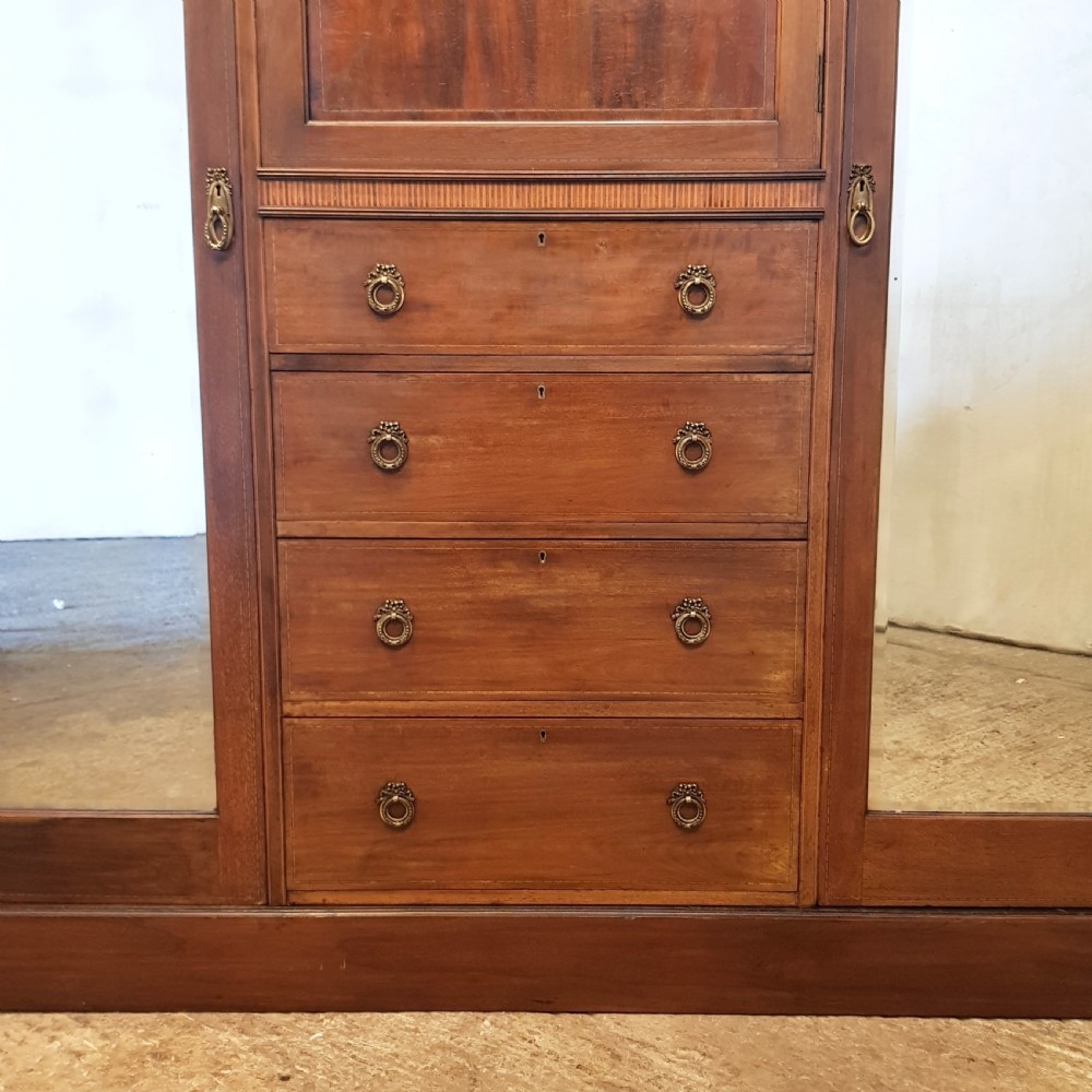 ANTIQUE EDWARDIAN INLAID MAHOGANY TRIPLE WARDROBE COMPACTUM C1900 View V