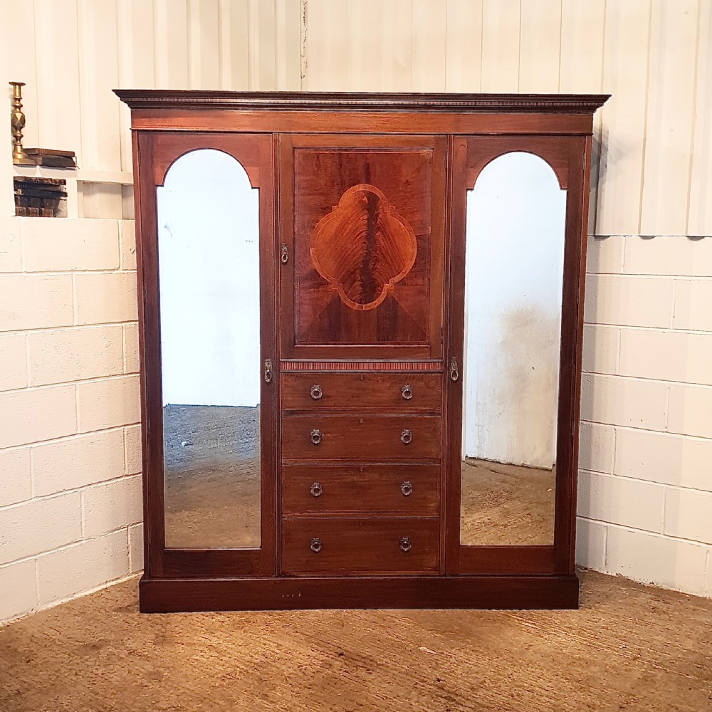 ANTIQUE EDWARDIAN INLAID MAHOGANY TRIPLE WARDROBE COMPACTUM C1900 View VII