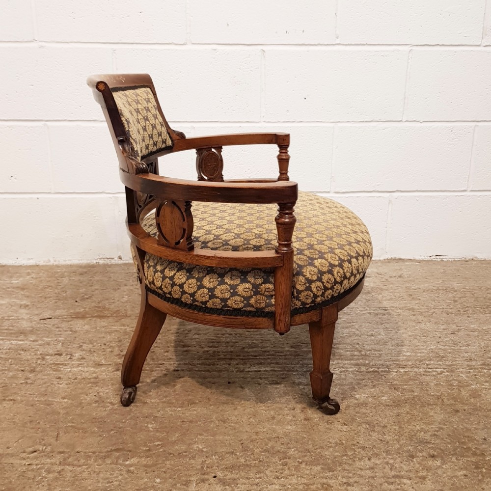ANTIQUE VICTORIAN INLAID ROSEWOOD TUB ARMCHAIR C1880 View II