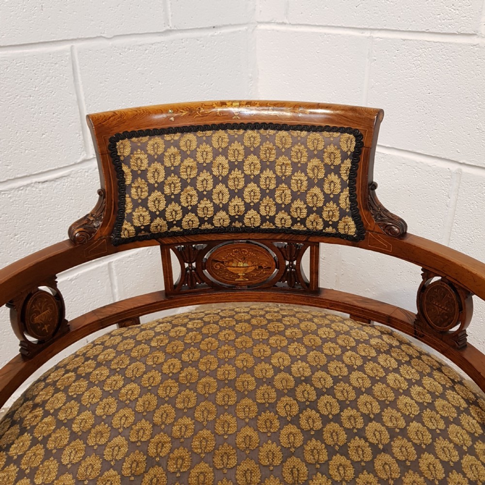 ANTIQUE VICTORIAN INLAID ROSEWOOD TUB ARMCHAIR C1880 View IV
