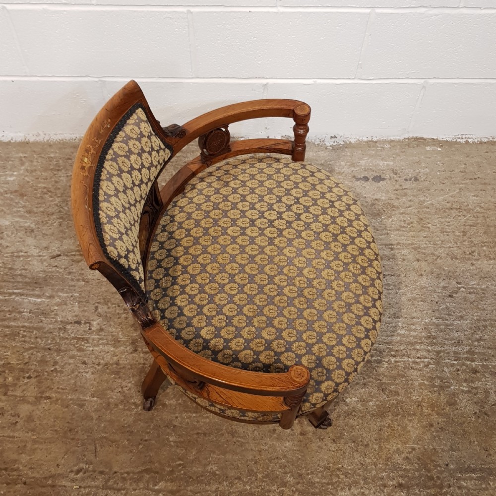 ANTIQUE VICTORIAN INLAID ROSEWOOD TUB ARMCHAIR C1880 View V