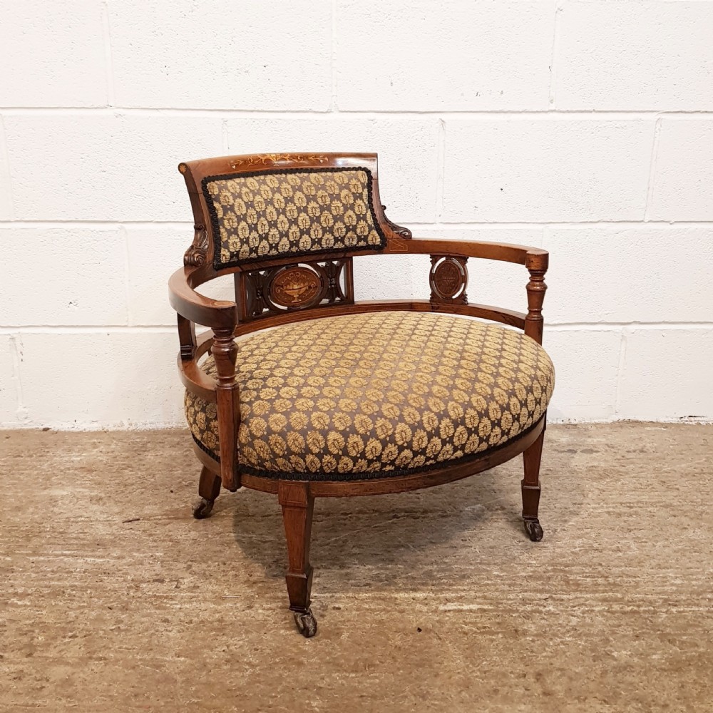 ANTIQUE VICTORIAN INLAID ROSEWOOD TUB ARMCHAIR C1880 View VI