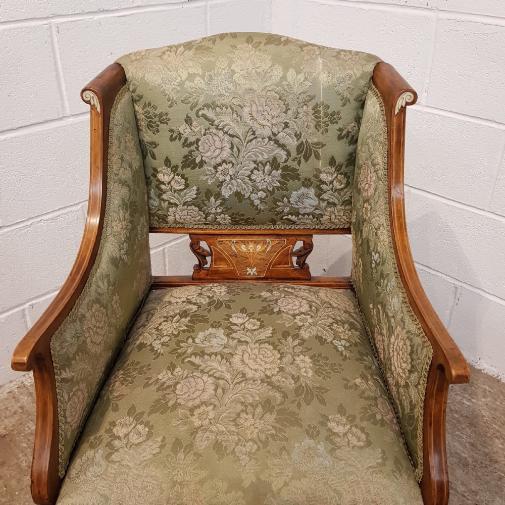 PAIR ANTIQUE LATE VICTORIAN INLAID WALNUT ARMCHAIRS C1890 View IV