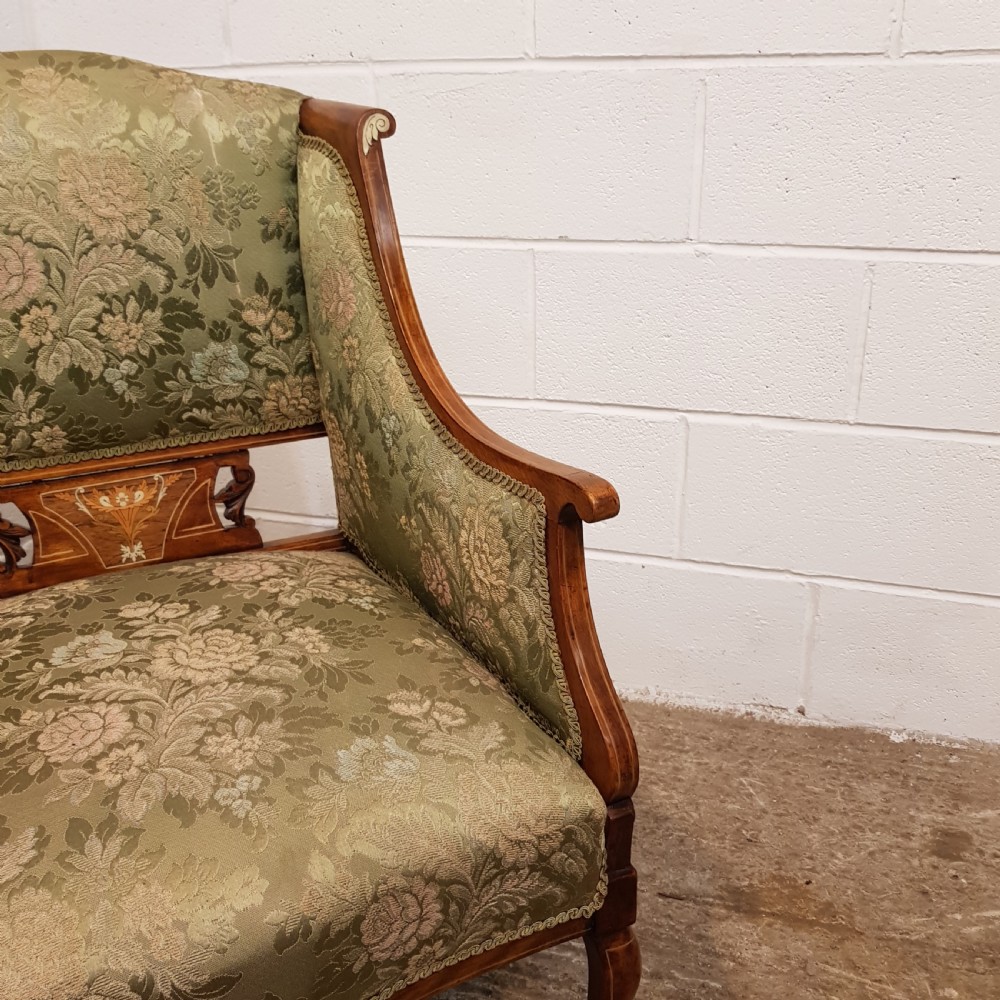 PAIR ANTIQUE LATE VICTORIAN INLAID WALNUT ARMCHAIRS C1890 View V