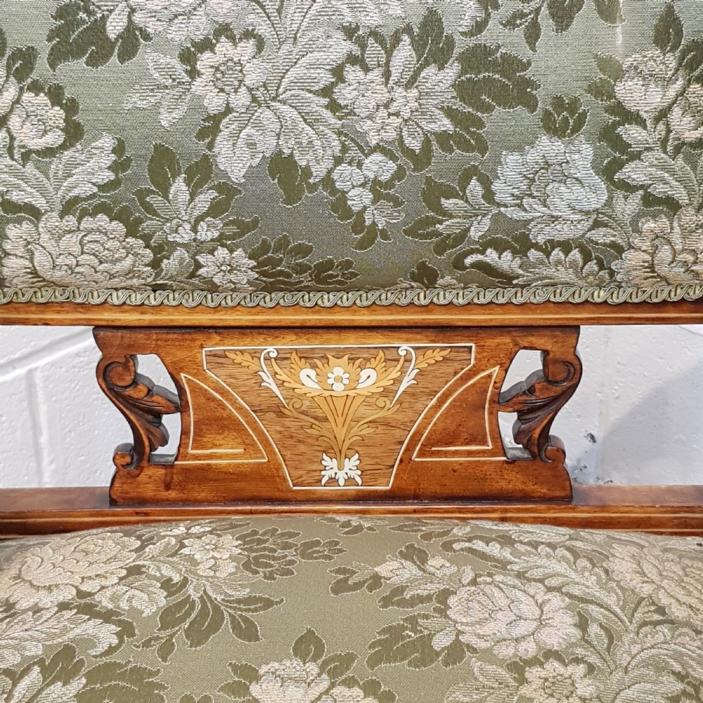 PAIR ANTIQUE LATE VICTORIAN INLAID WALNUT ARMCHAIRS C1890 View VI