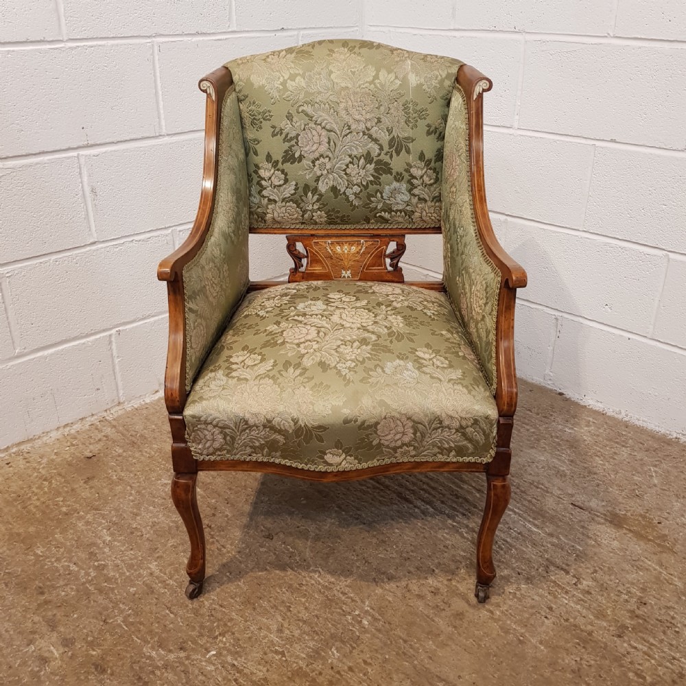 PAIR ANTIQUE LATE VICTORIAN INLAID WALNUT ARMCHAIRS C1890 View IX