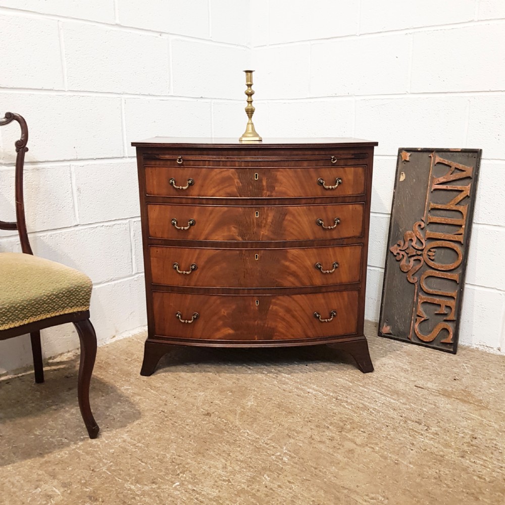 ANTIQUE SMALL BOW FRONT MAHOGANY BACHELORS CHEST OF DRAWERS C1920