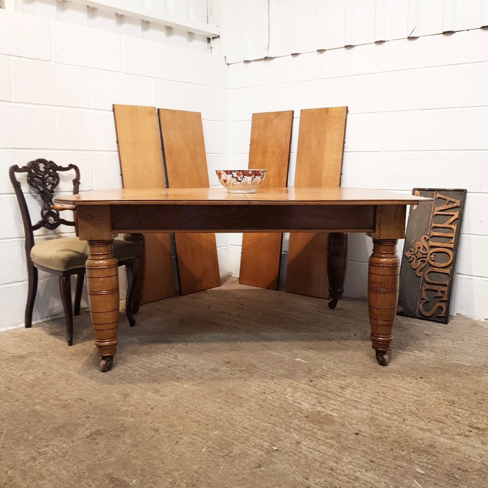 ANTIQUE VICTORIAN LIGHT OAK EXTENDING DINING TABLE SEATS 12 - 14 c1880 View XI