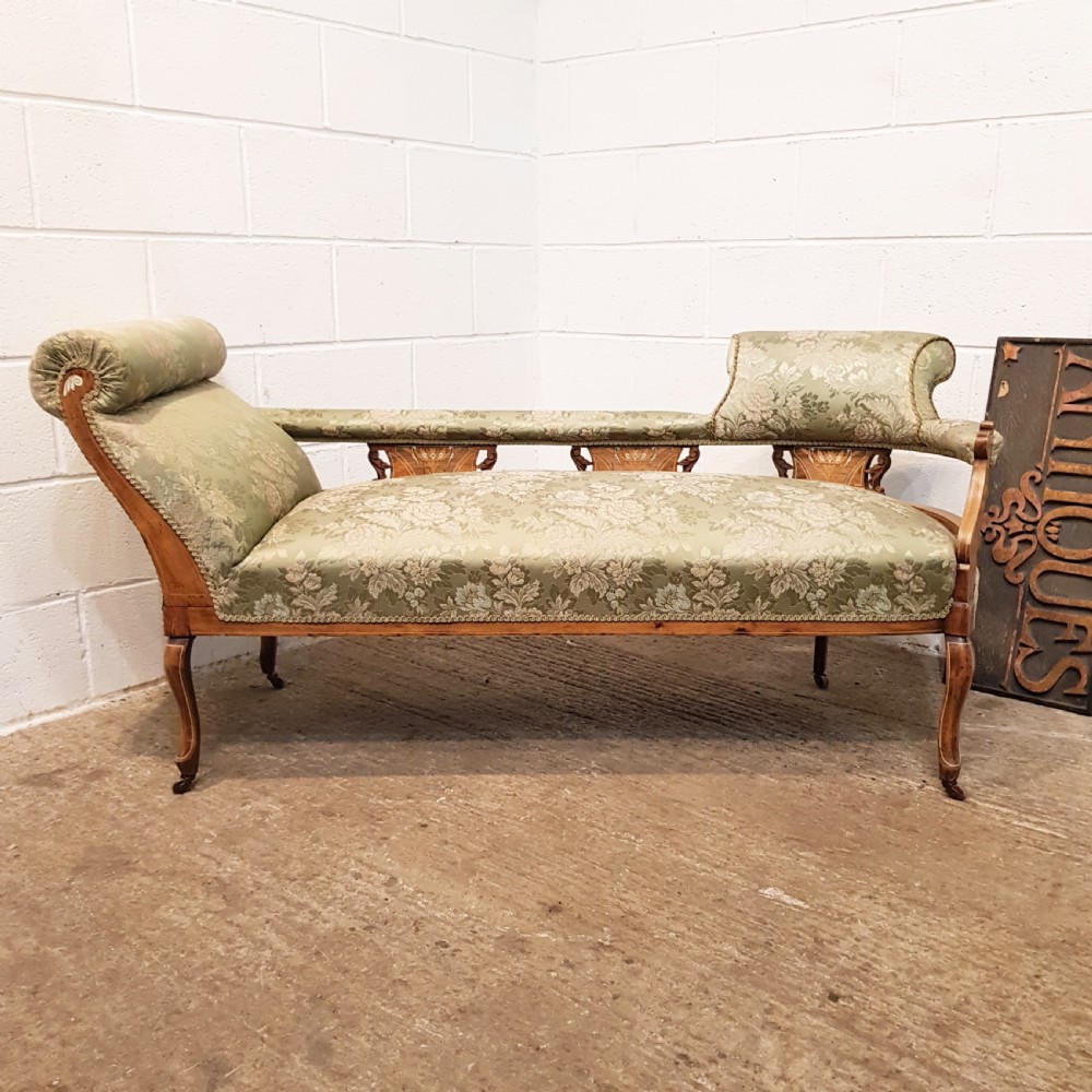ANTIQUE VICTORIAN INLAID WALNUT DOUBLE ENDED CHAISE LONGUE C1890