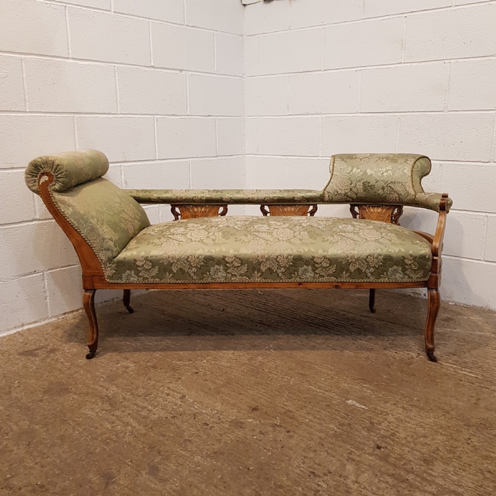 ANTIQUE VICTORIAN INLAID WALNUT DOUBLE ENDED CHAISE LONGUE C1890 View X