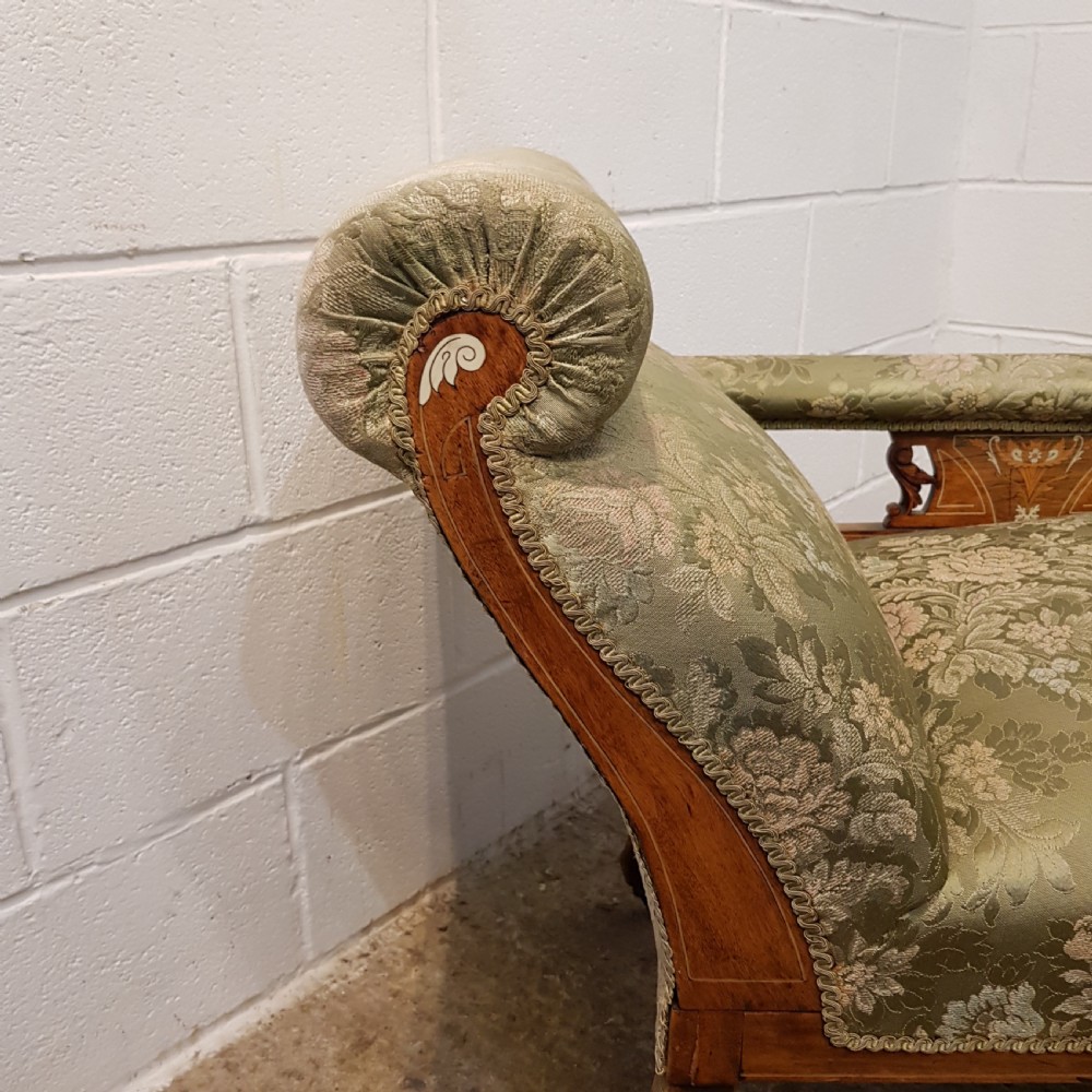 ANTIQUE VICTORIAN INLAID WALNUT DOUBLE ENDED CHAISE LONGUE C1890 View XI
