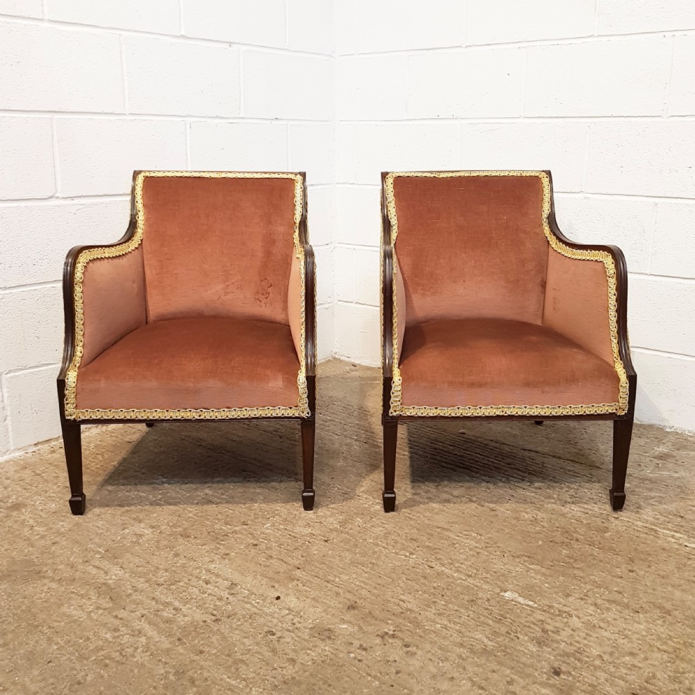 ANTIQUE PAIR EDWARDIAN MAHOGANY TUB SALON CHAIRS C1900 View V