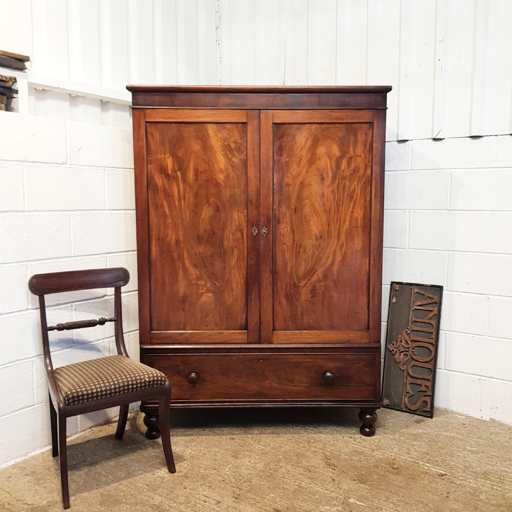 ANTIQUE EARLY VICTORIAN MAHOGANY DWARF DOUBLE WARDROBE C1840