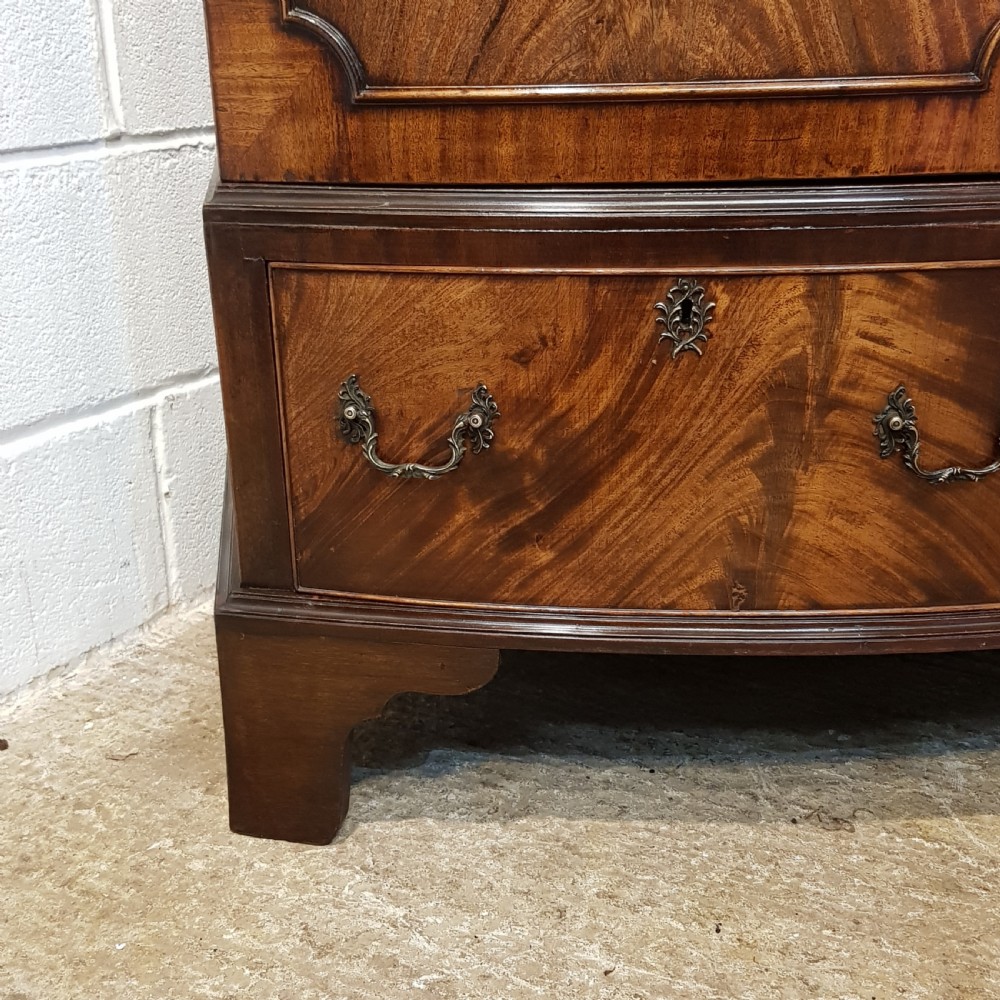ANTIQUE EDWARDIAN FLAMED MAHOGANY Y BOW FRONT DOUBLE WARDROBE C1900 View V